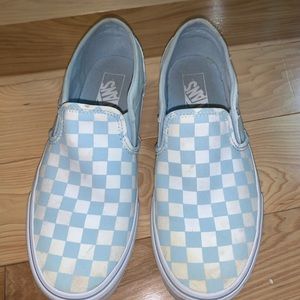 blue checkered slip on vans